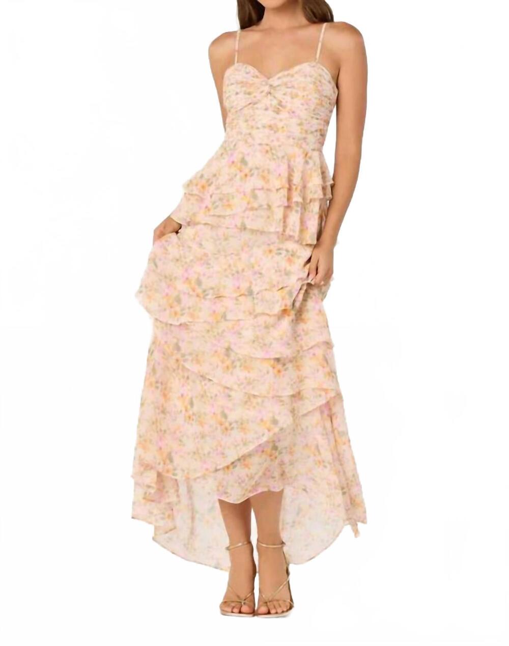 NEW ASTR coline ruffle chiffon maxi dress in pink/orange floral